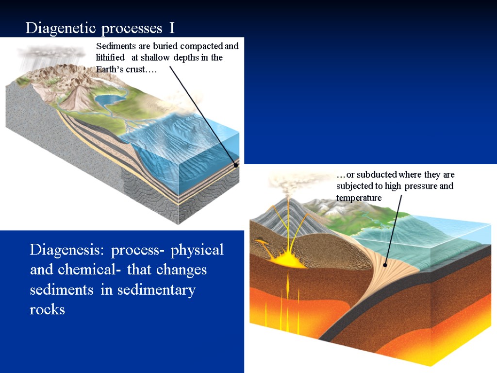 Diagenetic processes I Sediments are buried compacted and lithified at shallow depths in the